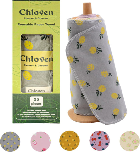 Paperless Towels Roll Washable Cotton Cloth, Reusable Paper Towels - 25 Pack with Durable Cardboard Roll - 10" X 10" Zero Waste Reusable Napkins E...