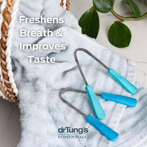 DrTung's Stainless Tongue Scraper - Tongue Cleaner for Adults, Kids, Helps Freshens Breath, Easy to Use Comfort Grip Handle, Comes with Travel Cas...