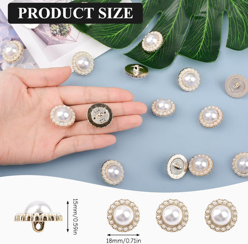 30 Pcs Faux Pearl Buttons, Gold Retro Vintage Pearl Acrylic Buttons Round Buttons Sew on Buttons Embellishments for DIY Crafts, 18 mm...