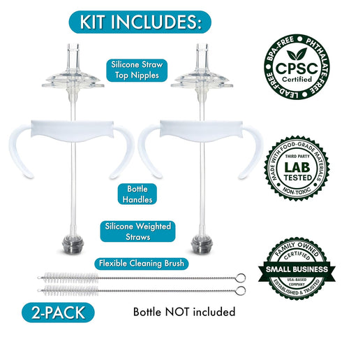 Straw Cup Conversion Kit for Philips Avent Natural Baby Bottles 2-Count, Food Grade Silicone Straw Nipples, Silicone Weighted Straw, Bottle Handle...