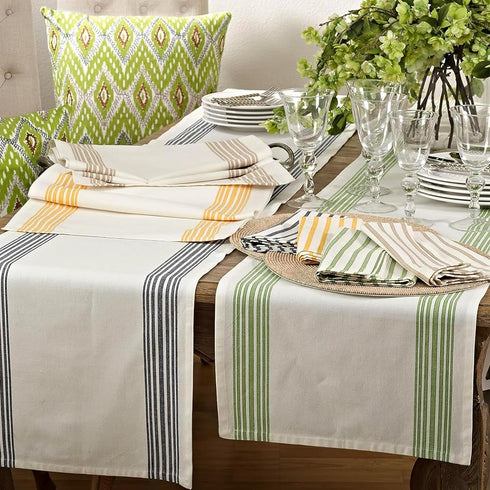 Saro Lifestyle Striped Design Cotton Table Runner, 16"x72", Yellow...