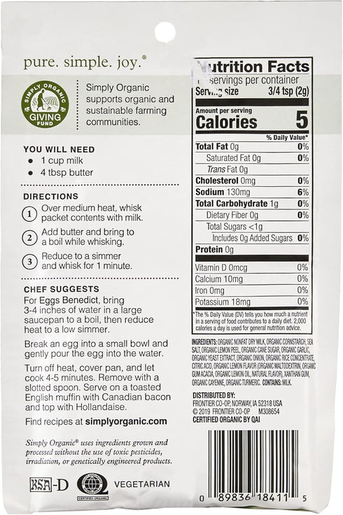 Simply Organic Organic Hollandaise Sauce Mix, 0.74 OZ...