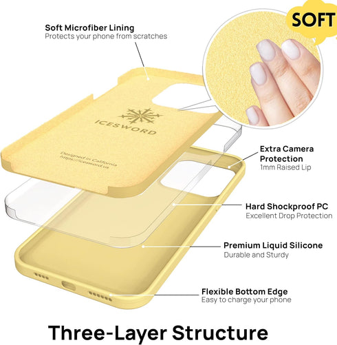 IceSword iPhone 13 Pro Max Case Yellow (2021), Liquid Silicone Slim Protective Phone Case, Soft Anti-Scratch Microfiber Lining, Matte Bright Lemon...
