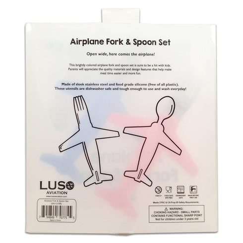 Kids' Airplane Fork & Spoon Set, Stainless Steel & Silicone...