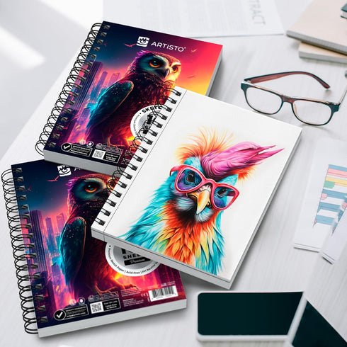 Artisto 5.5X8.5” Premium Sketch Book Set, Pack of 3 (300 Sheets), 68lb (100gsm), Spiral Bound, Acid-Free Drawing Paper, Perfect for Most Dry Media...