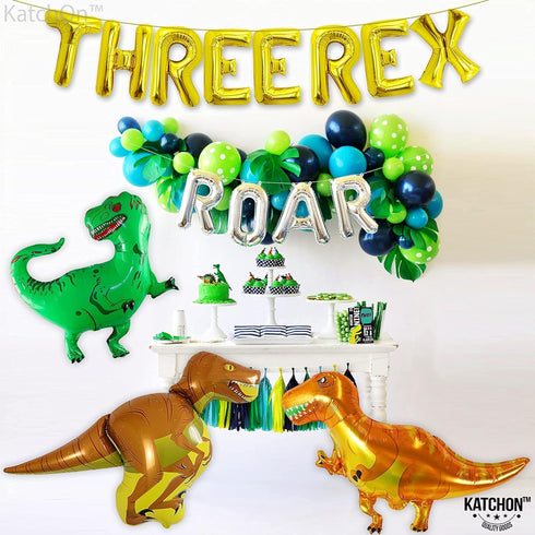 KatchOn Giant Dinosaur Balloons for Birthday Party - 48 Inch, Pack of 4 | Three Rex Party Decorations | Dinosaur Birthday Decorations...
