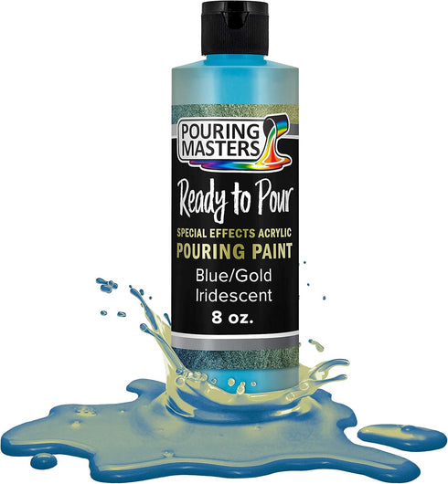 Pouring Masters Blue/Gold Iridescent Special Effects Pouring Paint - 8 Ounce Bottle - Acrylic Ready to Pour Pre-Mixed Water Based for Canvas, Wood...