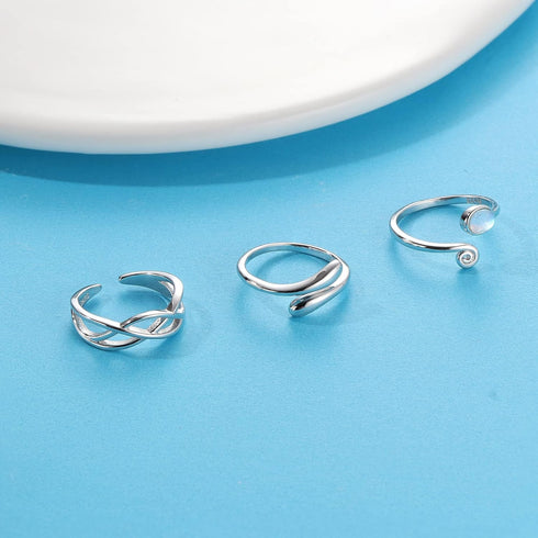 FIBO STEEL 3 PCS Toe Rings for Women 925 Sterling Silver Adjustable Toe Rings Open Cuff Toe Rings CZ Daisy Moonstone Ring Band Rings Beach Foot Je...