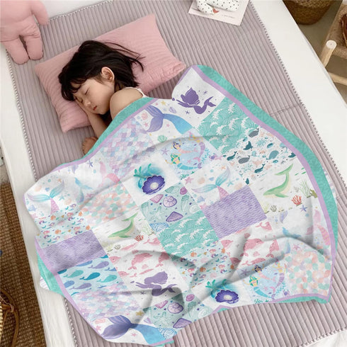 Mermaid Baby Throw Blanket for Girls, Soft Cozy Cute Mermaid Ocean Theme Plush Flannel Crib Blanket for Nursery, 30x40 inch Purple Teal Mermaid Fl...