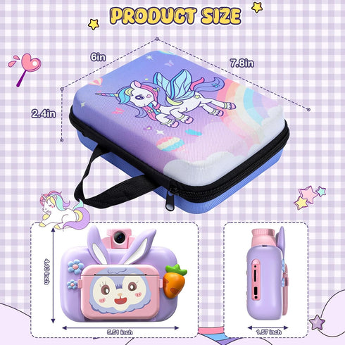 Waterproof Camera Case,Digital Storage Bag for Kids Girls Boys Ages 8-10 Small,Purple Unicorns Toy Instant Print Cameras Holder Bag,Video Print Se...