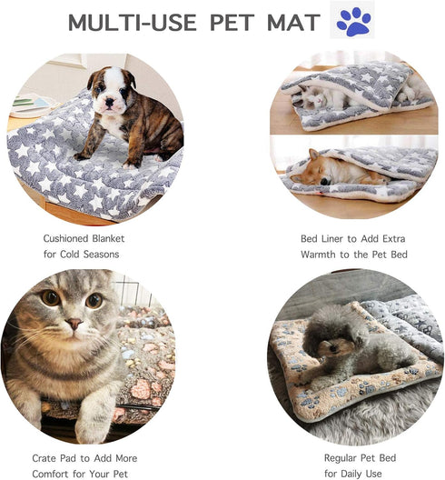 2 Pcs Pet Bed Mats. Ultra Soft Pet (Dog/Cat) Bed with Cute Prints. Reversible Faux Lambswool Kennel Pad for Medium Small Dogs and Cats. Machine Wa...
