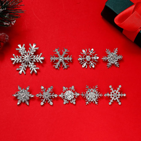 9PCS Christmas Snowflake Brooches Winter Holiday Rhinestone Snowflake Brooch Pins Set for Women Men Family Christmas New Year Gifts...