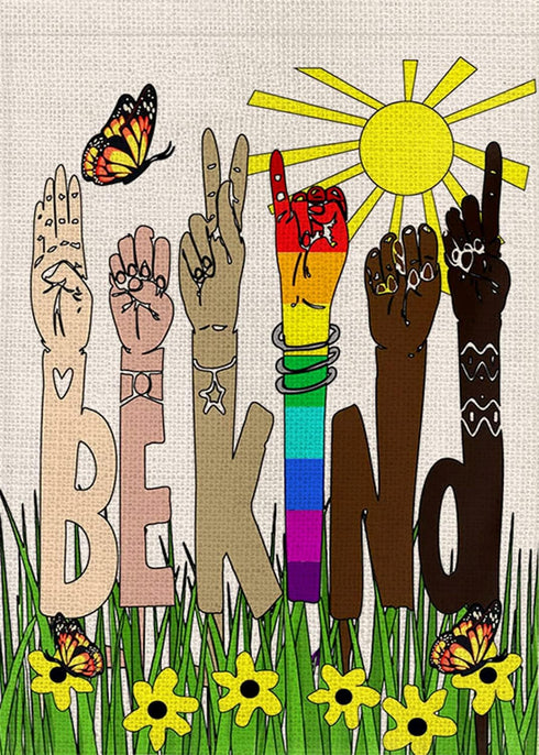 Be Kind Garden Flag Spring Summer Flower Small Yard Flag for Outside Decor Burlap LGBT Garden Banner 12x18 Inch Double Sided HYQ-225...