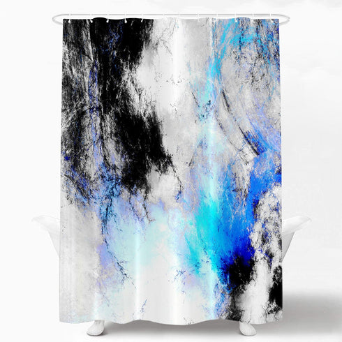 Shrahala Abstract Grey and White Decorative Shower Curtain, Fractal Abstract Blue Black and Grey Designs Shower Curtain for Shower Stall Bathroom ...