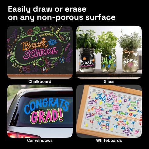 ARTISTRO 8 Neon Chalk Markers - Erasable Chalk Pens with 6mm Reversible Tip for Blackboard, Chalkboard, Car Window, Glass - Liquid Chalk Markers I...