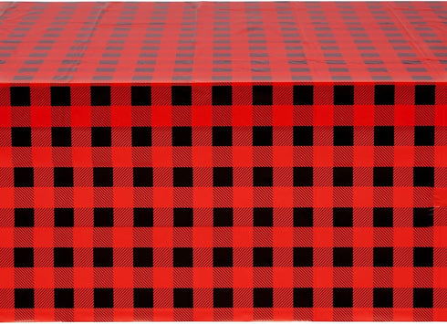 BLUE PANDA Buffalo Plaid Plastic Tablecloth Picnic Table Cover - 3 Pack 54 x 108 in Red & Black - Disposable Durable Decor for Lumberjack Party De...