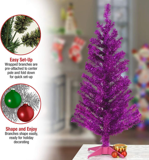 National Tree Company Artificial Christmas Tree, Pink Tinsel, Includes Stand, 3 feet...