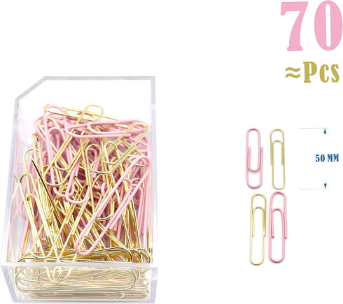 Gold Pink Binder Clips and Paper Clips Set (3-in-1 Boxed), for Office School Supplies Teachers Classroom Daily use...