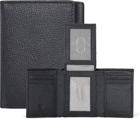 ESTALON Leather Trifold Wallet For Men with RFID Blocking - Men's Trifold Wallet with 9 Credit Card Slots 2 ID Window - Gifts For Men, Him (Black ...