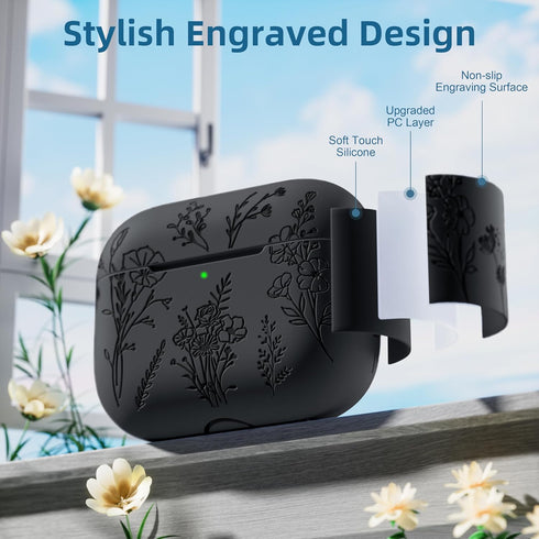 Compatible with Airpods Pro 2nd Generation Case, Compatible with Airpod Pro Case, Flower Engraved Case Compatible with Airpods Pro 2 Case, Soft Si...