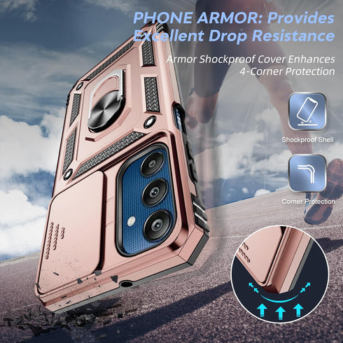 LeYi for Samsung Galaxy A25 5G Case, A25 5G Phone Case with Slide Camera Cover + Tempered Glass Screen Protector, Military-Grade Case with Rotatab...