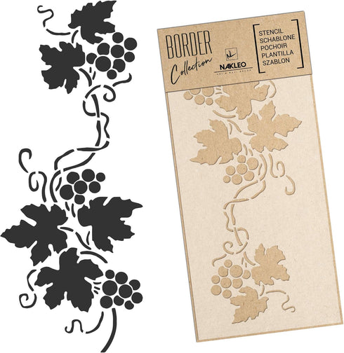 NAKLEO Border Reusable Plastic Wall Stencil - 21x45cm / 8” x 17” - Grapes Vine Fruit - Pattern Painting Stripe DIY Art Craft Template - Fabric Fur...