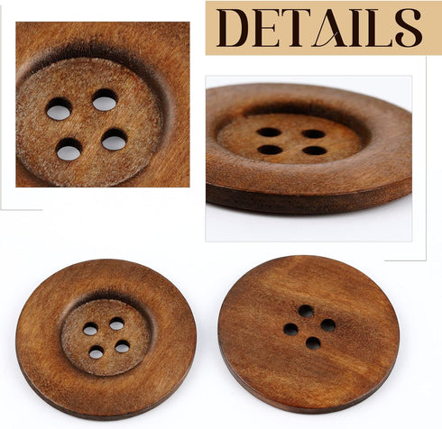30 Pieces Large Size Wood Buttons 2.36 Inch Round Sewing Button 4 Holes Large Buttons for Crafts Sewing Large Wooden Buttons for DIY Clothing Bag ...