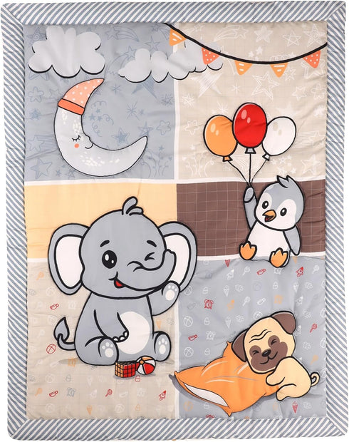 Elephant Moon Crib Quilt for Baby Boys and Girls | Microfiber Crib Comforter for Standard Size Crib | Super Soft Reversible Baby Quilted Blanket...