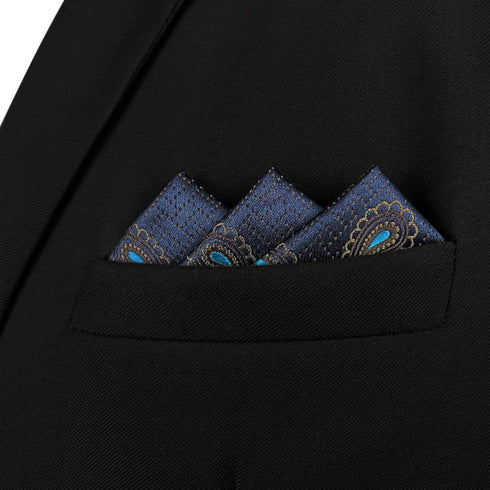 S&W SHLAX&WING Pocket Squares for Men Dark Blue Brown Paisley...