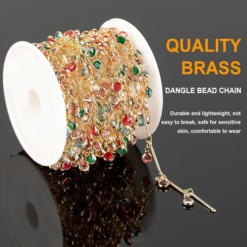 KYUNHOO Beautiful Dangle Glass Bead Chain for Jewelry Making 5M KC Gold Plated Brass Chain Roll with Lobster Claps and Jump Rings Necklace Bracele...