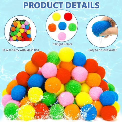 50 PCS Reusable Water Balloon, Water Balls Splash Balls Water Soaker Balls Bulk with Bag Soft Cotton Beach Balls Pool Water Toys Kids Adult Outdoo...