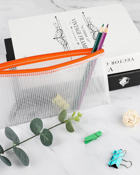 Smarpau 24PCS Pencil Pouches Bulk, 9.3" x 4.7"Mesh Zipper Pouch Pencil Case, 12 Colors Waterproof Small Zipper Pouches for Travel, Cosmetics, Offi...