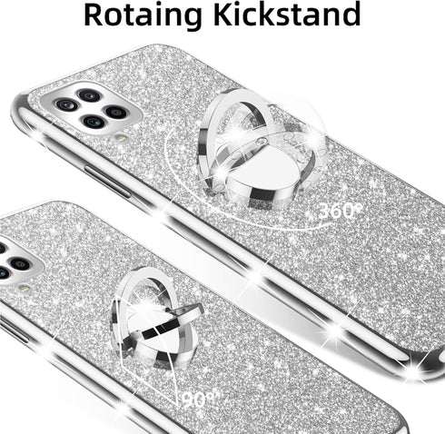 nancheng for Samsung Galaxy A12 5G Case Cute Girls Women Glitter TPU Phone Cover with Diamond Ring Stand & Strap Lanyard Shockproof Protection Cas...
