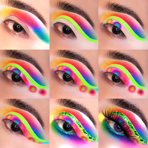 Afflano Neon Eyeshadow Palette Colorful High Pigmented, Bright Pride Day Makeup Rainbow Eyeshadow Matte Shimmer Glitter, Aurora Glow Neon in Dark ...