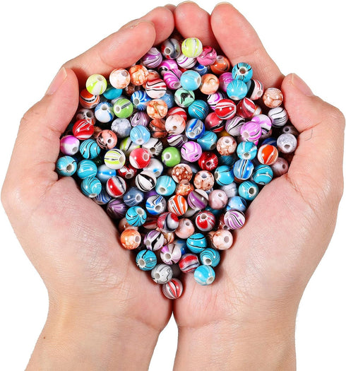 Hicarer 500 Pcs 8 mm Beads Bulk Acrylic Craft Beads for Jewelry Making Small Ink Pattern Crafts for Bracelet and Necklaces Women Supplies, Multico...