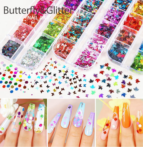 Teenitor 12 Sheets Nail Art Sticker Self-Adhesive, Flower Nail Stickers 5D Embossed Nail Decals, 5 Boxes Nail Art Glitter Sequins Flakes, Nail Art...