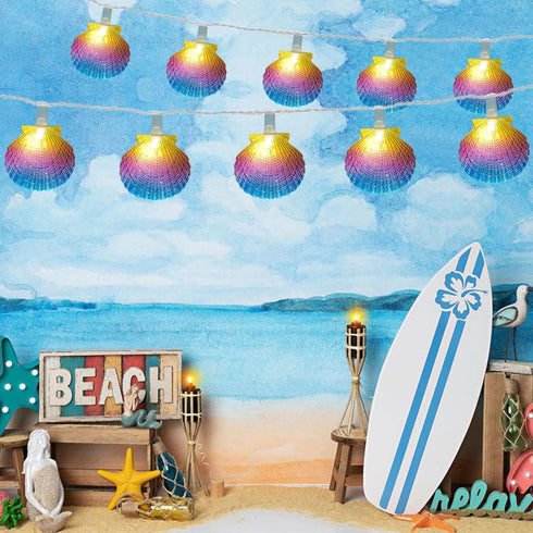 Beach Seashell String Lights 8.3FT Ocean Themed Decorative Lights 10 LED Seashells Lights, Plug-in Warm White Fairy Lights for Patio Garden Weddin...