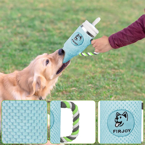 FIRJOY Funny Tumbler Plush Dog Toy - Cute Stanley-Shaped Cup Squeaky Dog Toy for All Dog Breeds and Sizes (Pool)...