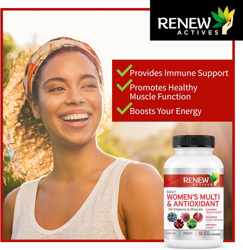 Renew Actives Women's Multi-Vitamin & Antioxidant: Daily Health Supplement for Woman- 20 Vitamins & Minerals - 60 Capsules...