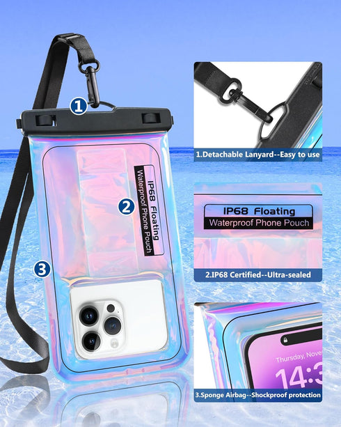 Floating Waterproof Phone Pouch, IPX68 Waterproof Phone Case with Lanyard for iPhone 15 14 13 12 Pro Max Samsung S24 S23 S22 S21 FE, Up to 7" Phon...