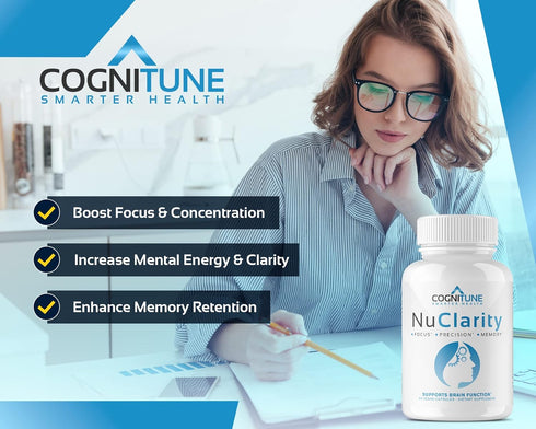 NuClarity - Premium Nootropic Brain Supplement - Focus, Energy, Memory Booster - Mental Clarity & Cognitive Support - Ginkgo Biloba, Bacopa Monnie...
