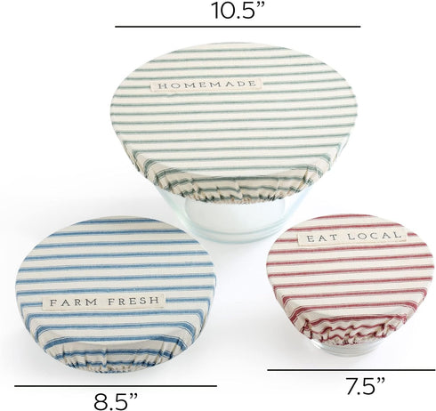 DEMDACO Homemade Striped 11 x 11 Cotton Linen Fabric Plate Serving Dish Covers Set of 3...