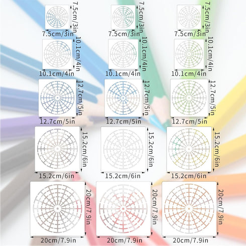 15Pcs Mandala Dot Painting Stencils, 8/12/16 Segment 3/4/5/6/8 Inches Reusable Stencils Segment Mandala Template Mandala Dot Painting Tool Stencil...
