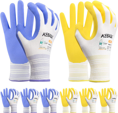 Gardening Gloves for Women, 6 Pairs Latex Coated Yard Gloves, Micro-Foam Textured Coating on Palm & Fingers, Breathable Womens Work Gloves, High V...