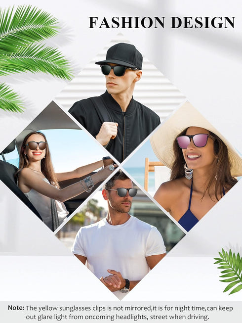 Weewooday 6 Pairs Large Polarized Clip on Sunglasses UV Protection Driving Clip on Sunglass Colorful Flip Frame Glasses for Women Men Eyeglasses...