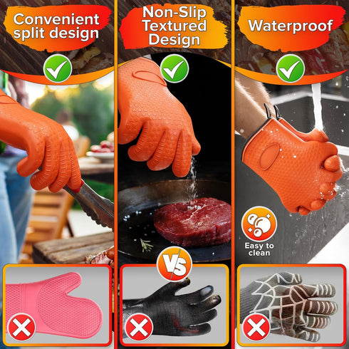 Silicone Gloves Heat Resistant Gloves for Grilling - BBQ Gloves Silicone Oven Mitts Heat Resistant Gloves for Cooking Smoker Gloves for Hot Food H...