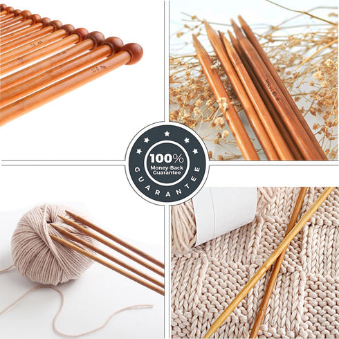 Bamboo Knitting Needles Set Knitting Needle Case Kits for Beginners Wooden Wood...
