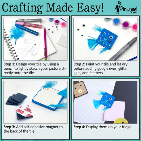 Pinwheel Crafts Magnetic Mini Tile Art Kit - DIY Kids Arts and Crafts Painting Kit - Decorate Cute Refrigerator or School Locker Magnets, Mini Art...