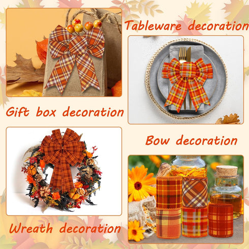 Fall Wired Edge Ribbon 30 Yards 2.5 in Orange Check Plaids Fabric Ribbon Autumn Checkered Decorative Craft Ribbon for Thanksgiving Harvest Gift Wr...