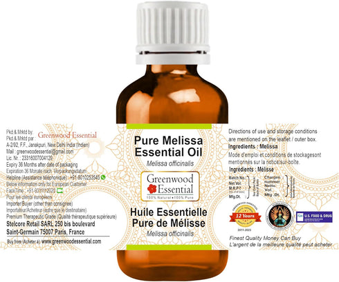 Pure Melissa Essential Oil (Melissa officinalis) Steam Distilled 30ml (1.01 oz)...